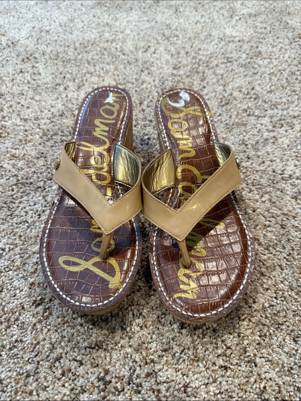 Sam Edelman Animal Print Wedge Sandals Brown & Tan